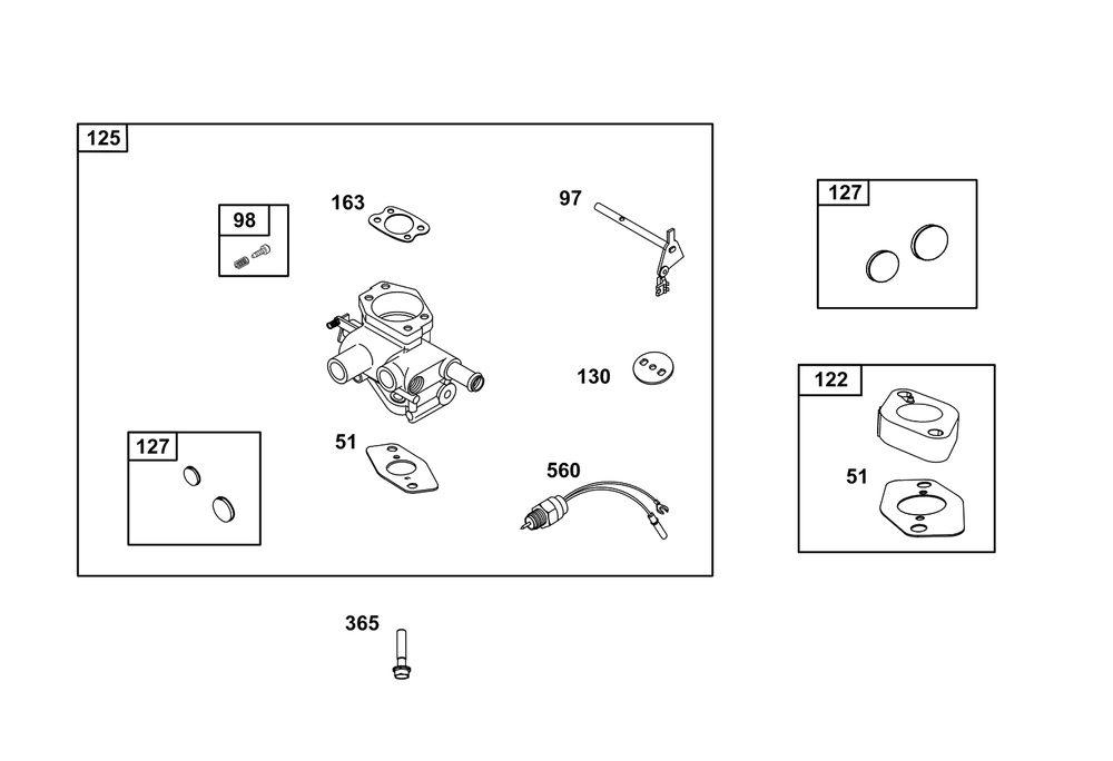 Carburetor Group Diagram and Parts List for 389445-0150-E1  Briggs and Stratton Engine